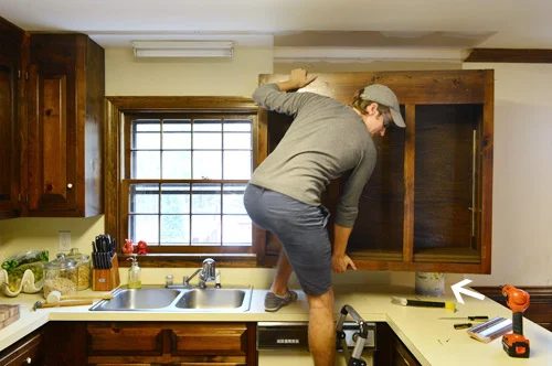 Take Down Kitchen Cabinets & Rehang One, step by step