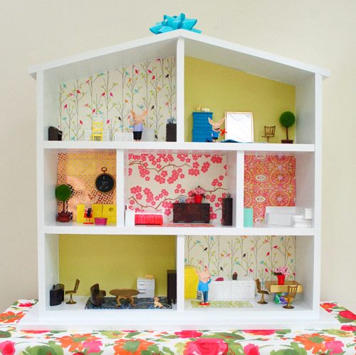 Furnished Plain Hands-on Wooden Dollhouse For Birthday Present With Bow
