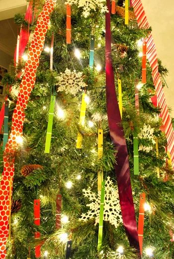 A Kid-Safe Christmas Tree Alongside Paint Chips & Ribbons