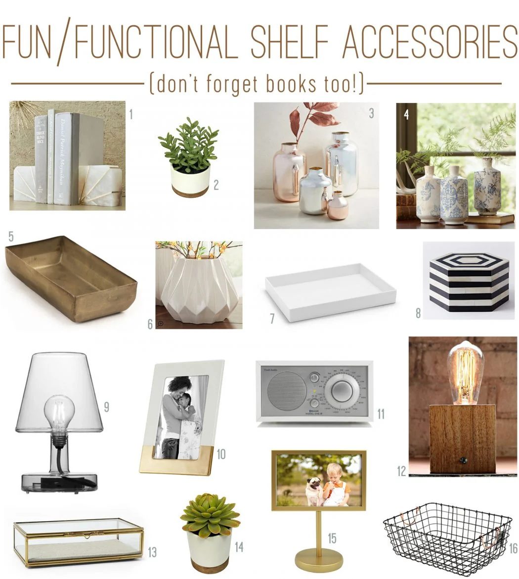 lively and functional neutral bookshelf accessories
