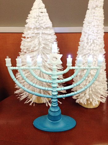 Blue gradient spray painted Menorah Hands-on project