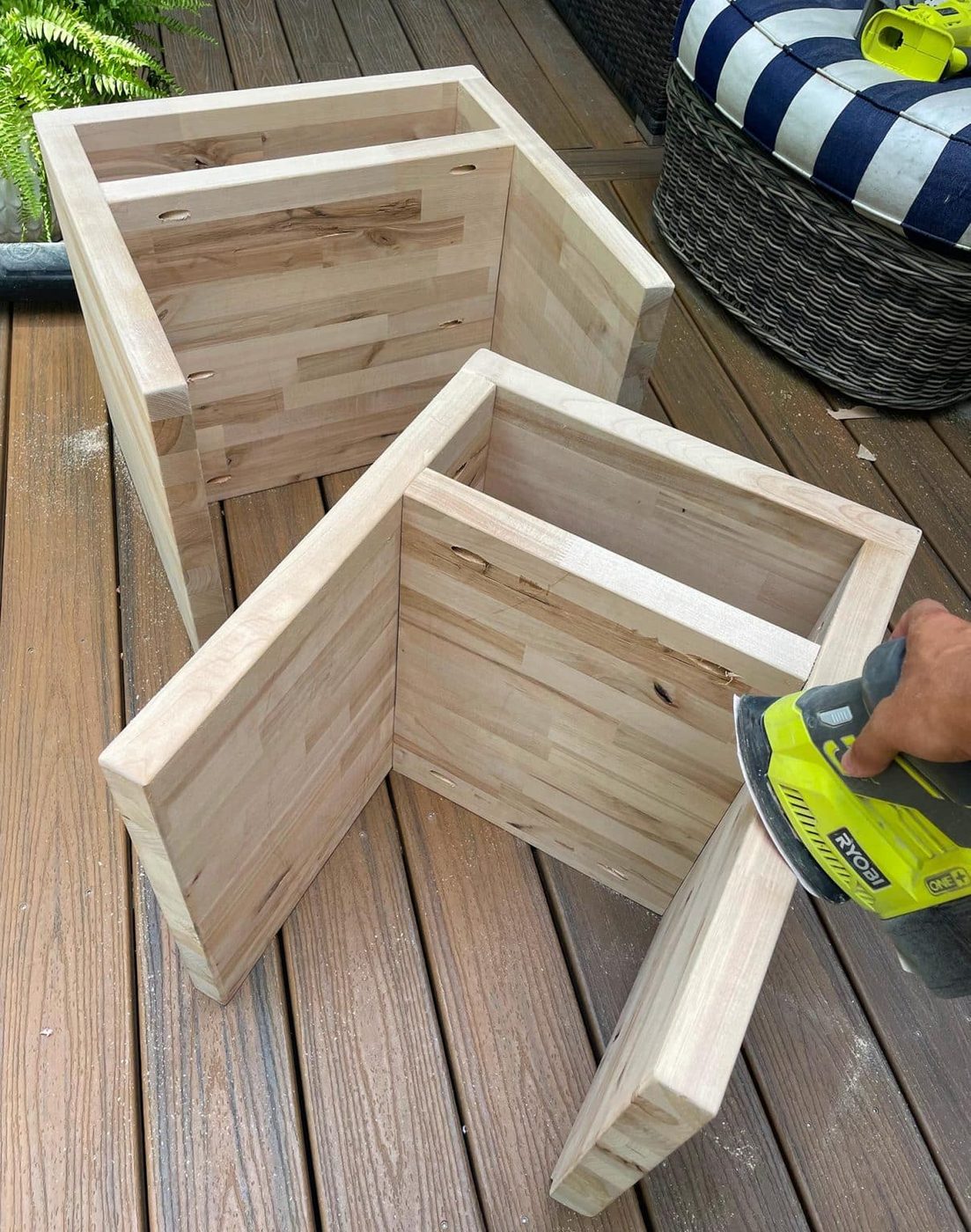 Sanding Hands-on Butcher Block Nightstands With Mouse Sander