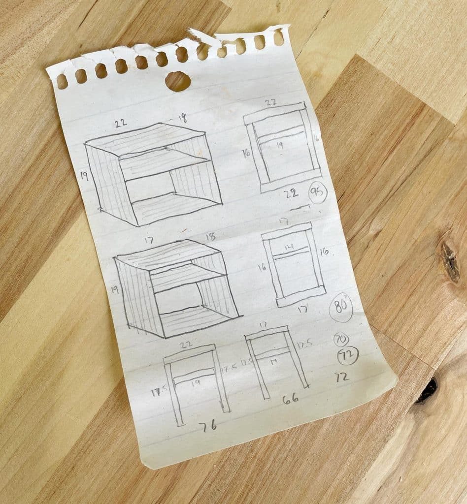 Sketches Of Hands-on Nightstand Ideas On Notebook Paper With Dimensions