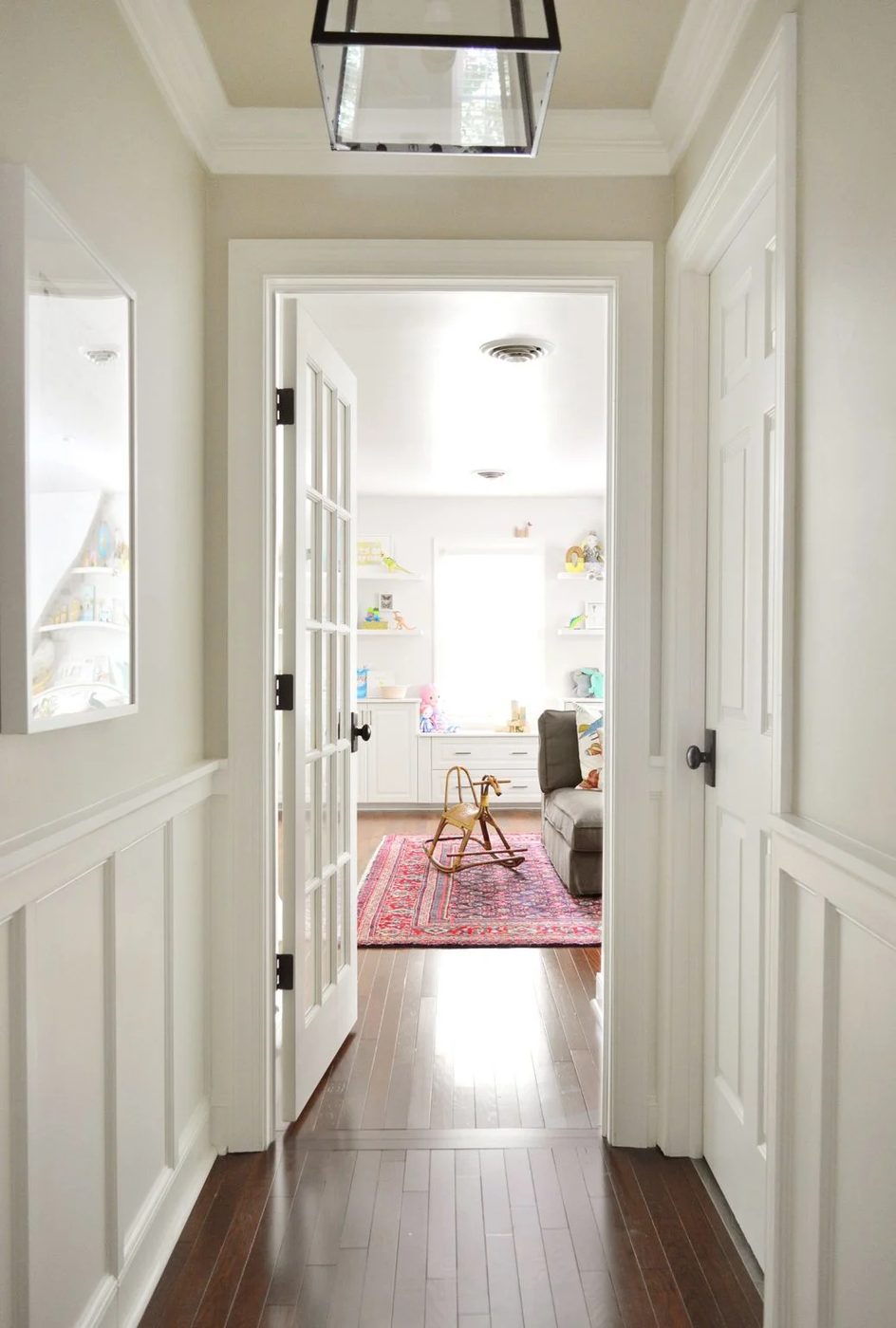 Hallway Leading To Playroom With Edgecomb Gray Walls