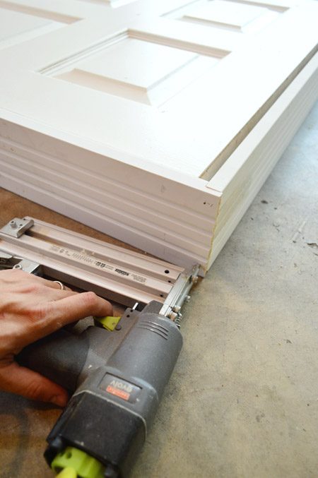 Nailing Together Hands-on Door Jamb From Top Of Rabbet Joint With Nail Gun