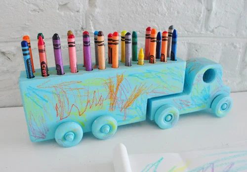 A Wood Truck That Holds Crayons: a house log