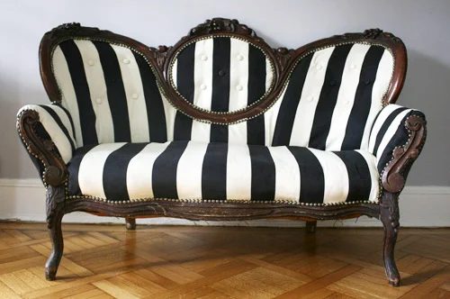 Reupholstering A Loveseat Alongside Striped Fabric