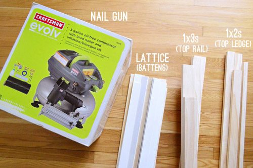 supplies needed to install Hands-on board and batten molding including nail gun and wood boards and lattice strips