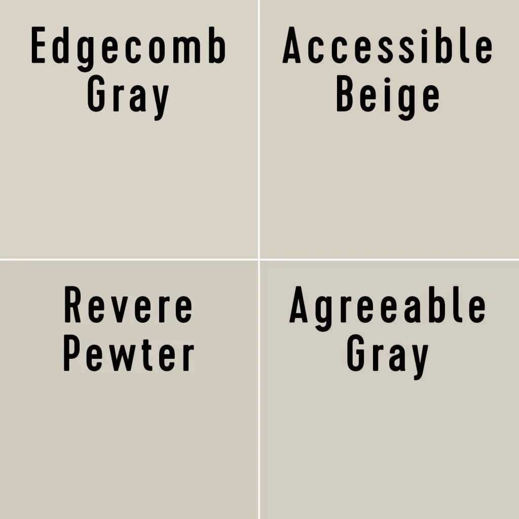 Swatches Of Edgecomb Gray Accessible Beige Revere Pewter Agreeable Gray Side By Side