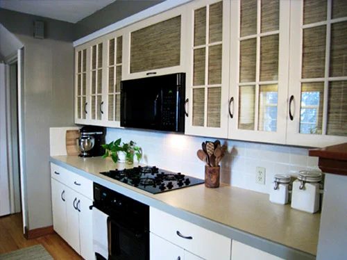 Painting Cabinets & Using Grasscloth To Update Them