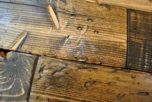 hammer marks on distressed wood Hands-on project after applying dark stain finish