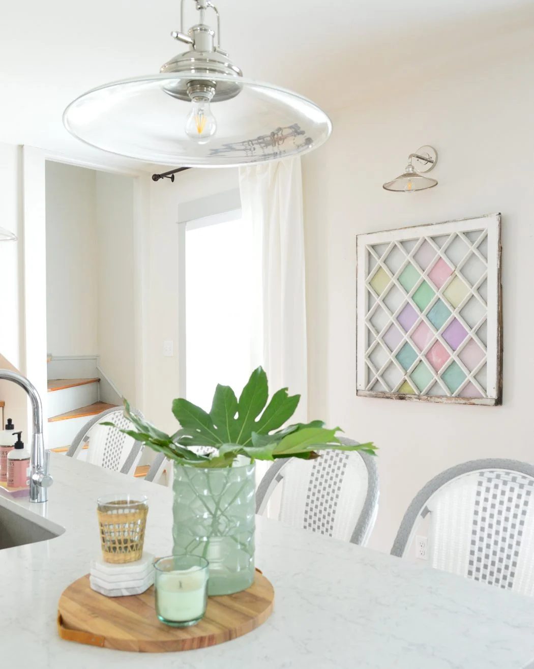 Beach House Kitchen Island With Color Stained Glass Hands-on Window