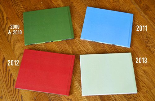 Backs of Four Years of Family Yearbook Photobooks