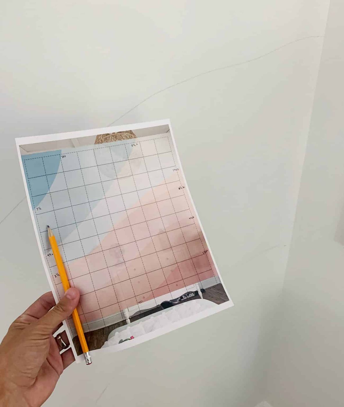 Mock up design for abstract painted wall mural with pencil
