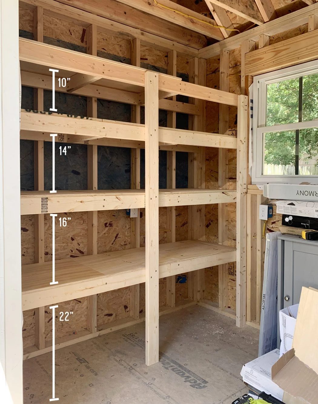 Spacing of heavy duty Hands-on shelves in beach house shed