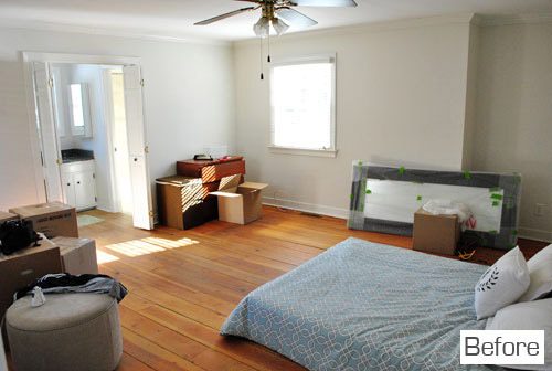 Before Photo Of Bedroom With Mattress On Floor And Moving Boxes