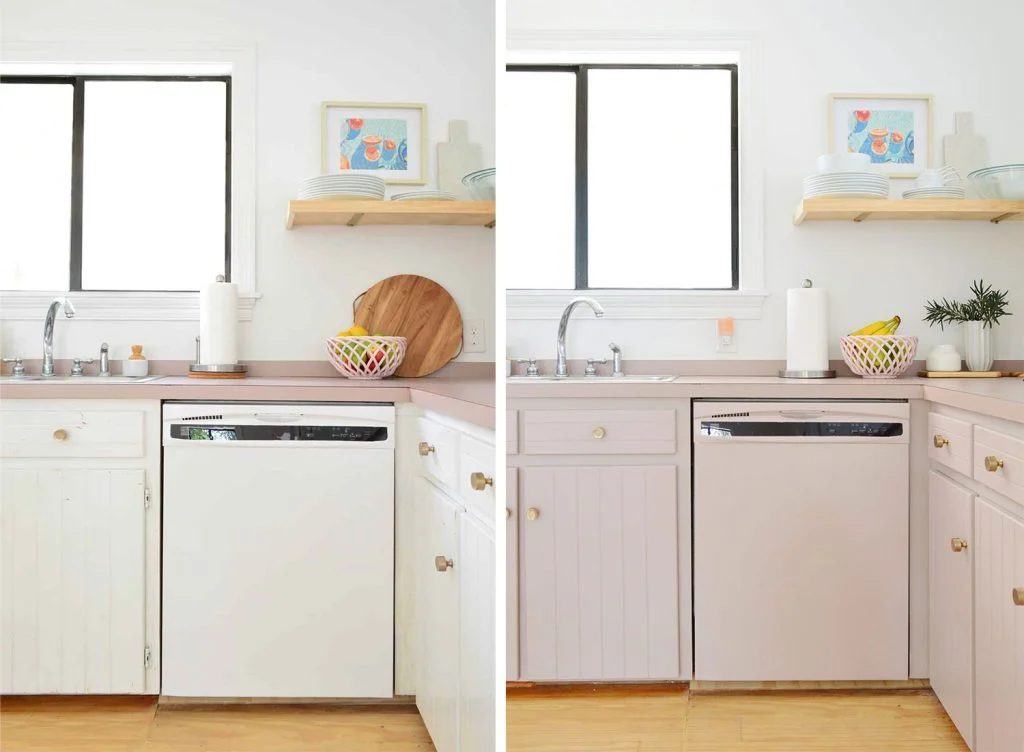 Before And After Of Painted Kitchen Cabinets White To Pink