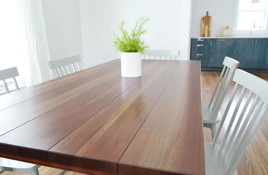 Refinished Dining Table With New Darker Stain Applied