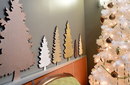 Wood Cut Christmas Trees In Distinct Sizes And Bronze Gold Spray Paints