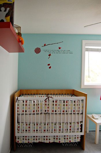 A Striking Light Blue & Red Nursery