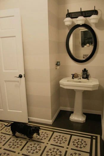 Painting Subtle Wall Stripes & Stenciling A Bathroom Floor