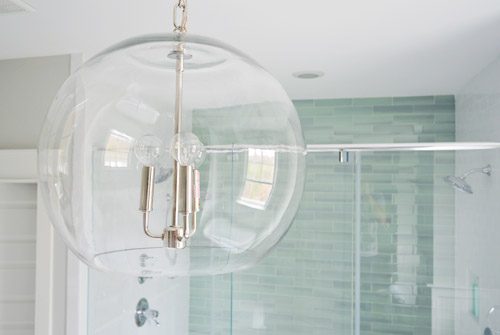 Clear Glass Chandelier In Modern Colorful Bathroom From Shades Of Light
