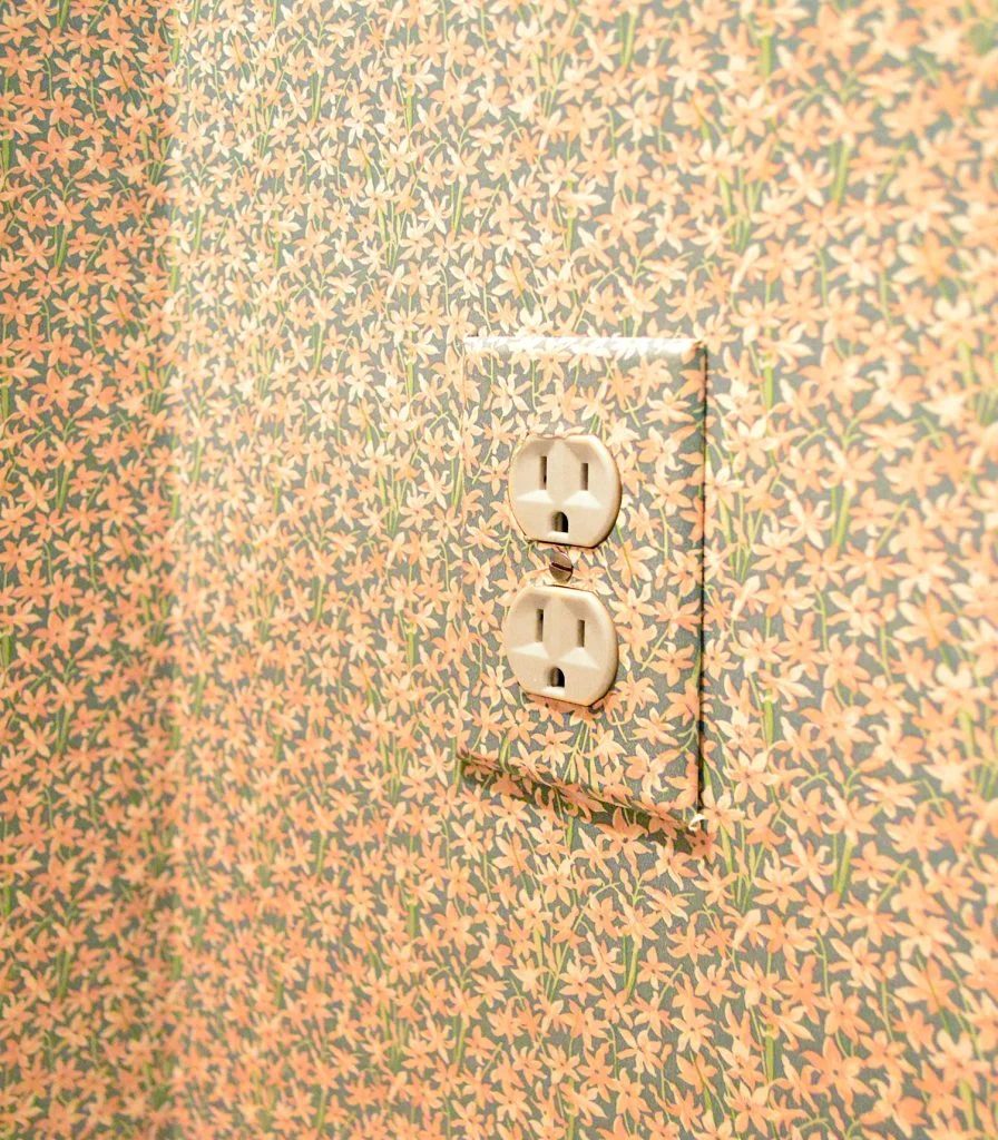 Wall outlet cover with floral wallpaper