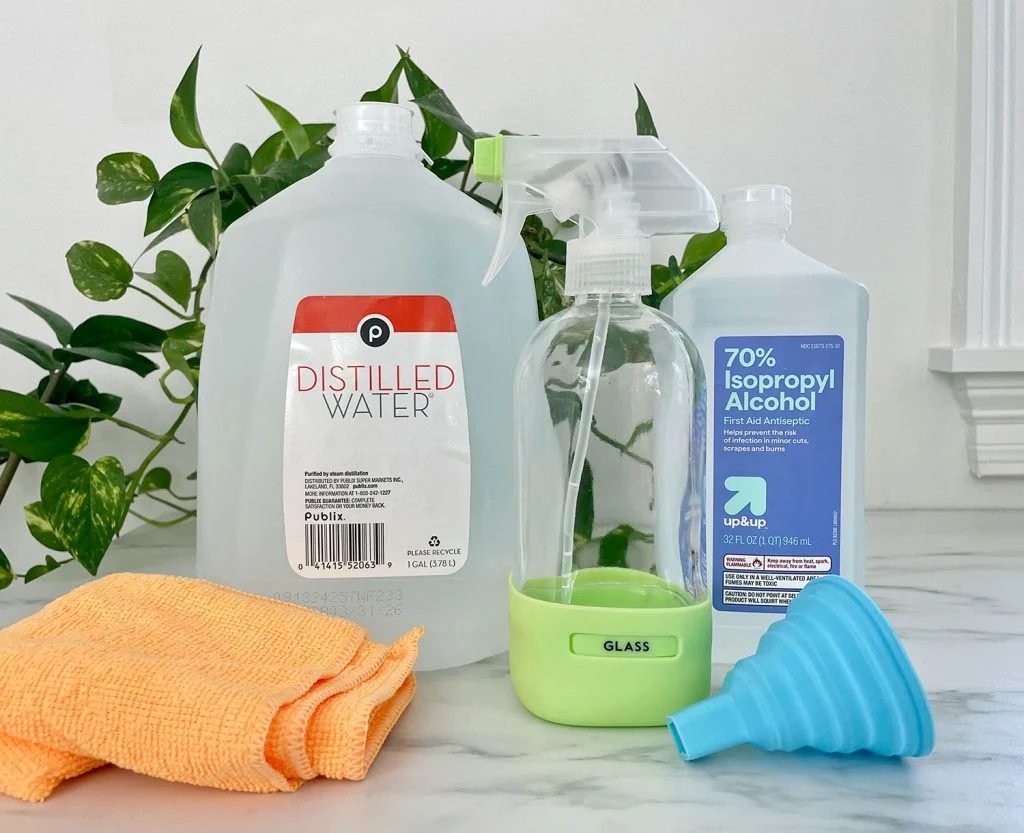 Ingredients To Make Straightforward Homemade Glass Cleaner Distilled Water Isopropyl Rubbing Alcohol