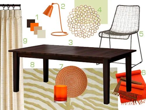 An Orange, Brown, & Tan Dining Room Mood Board