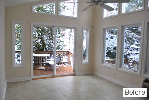 Before Photo Of Sunroom With Peaked Ceiling And Plenty Of Windows