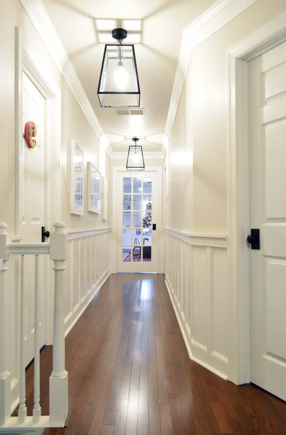 Long Traditional Hallway With Hands-on Wainscoting