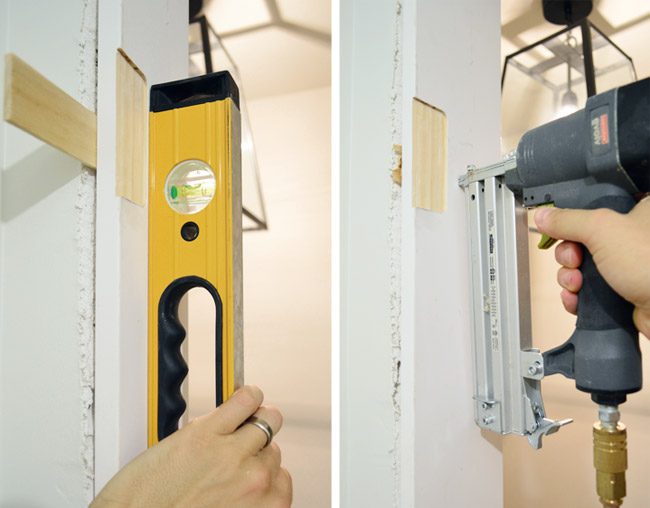 Checking For Level And Nailing In Hands-on Door Jamb Kit Into Laundry Room Using Shims