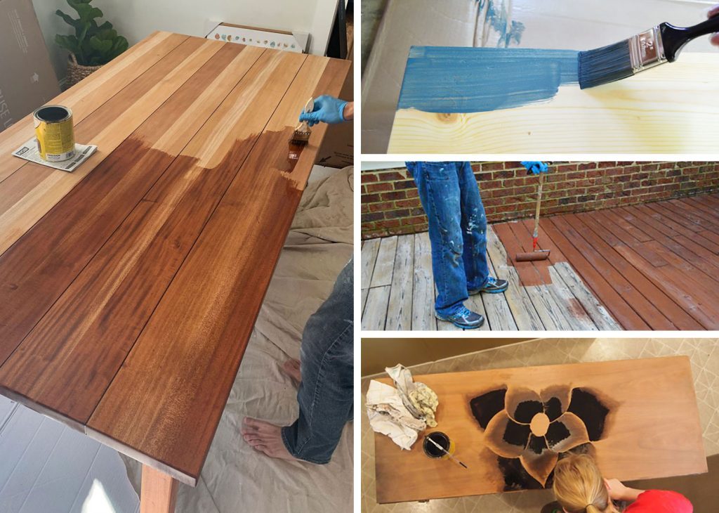 Collage Of Hands-on Project Using Wood Stain
