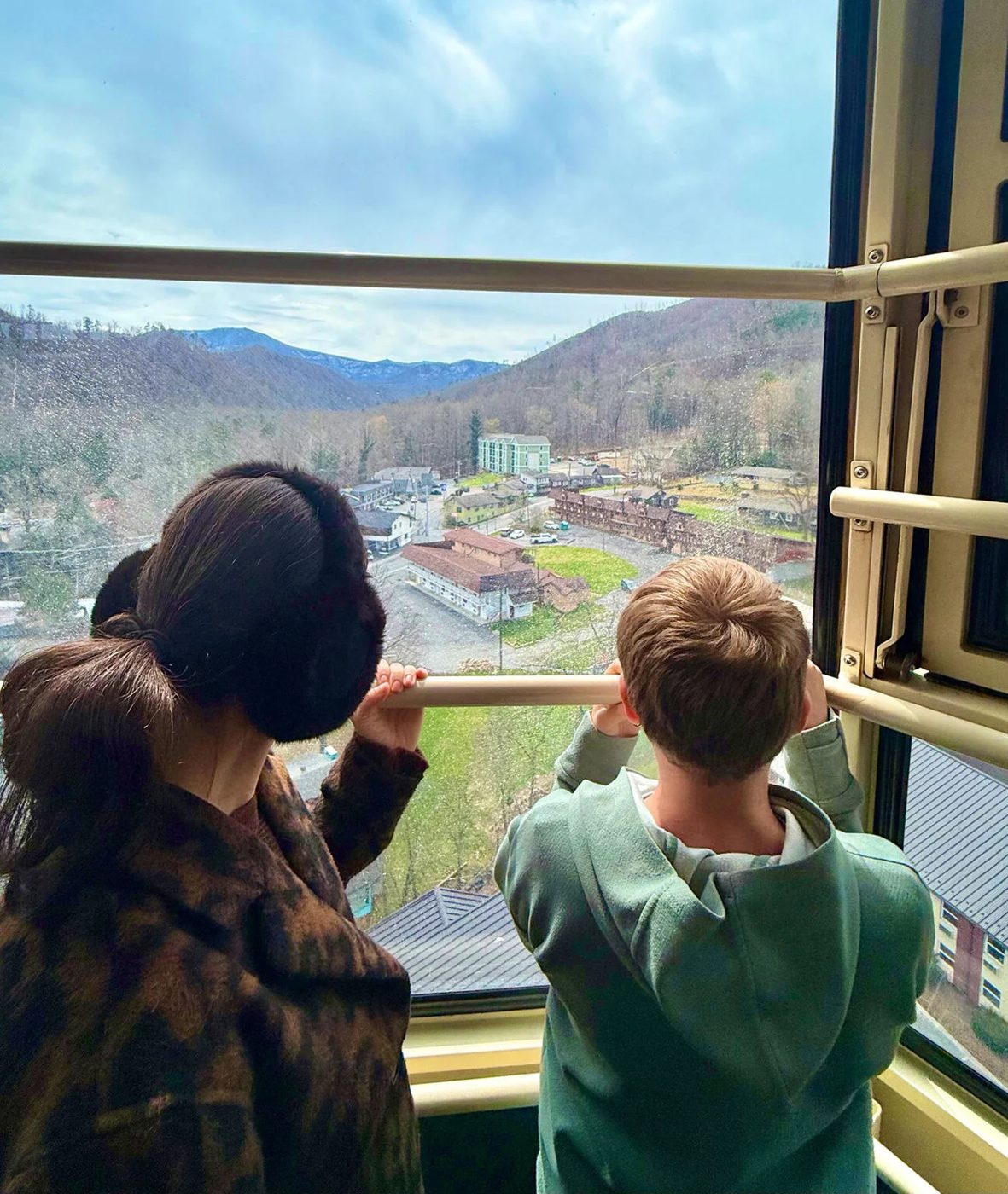 Sherry and Son Overlooking Strong Smokies in Gatlinburg TN from Ober Mountain Tram