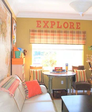A Bonus Room Makeover Alongside A Large Map On The Wall
