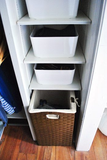Organizing The Closet Shelves With Bins