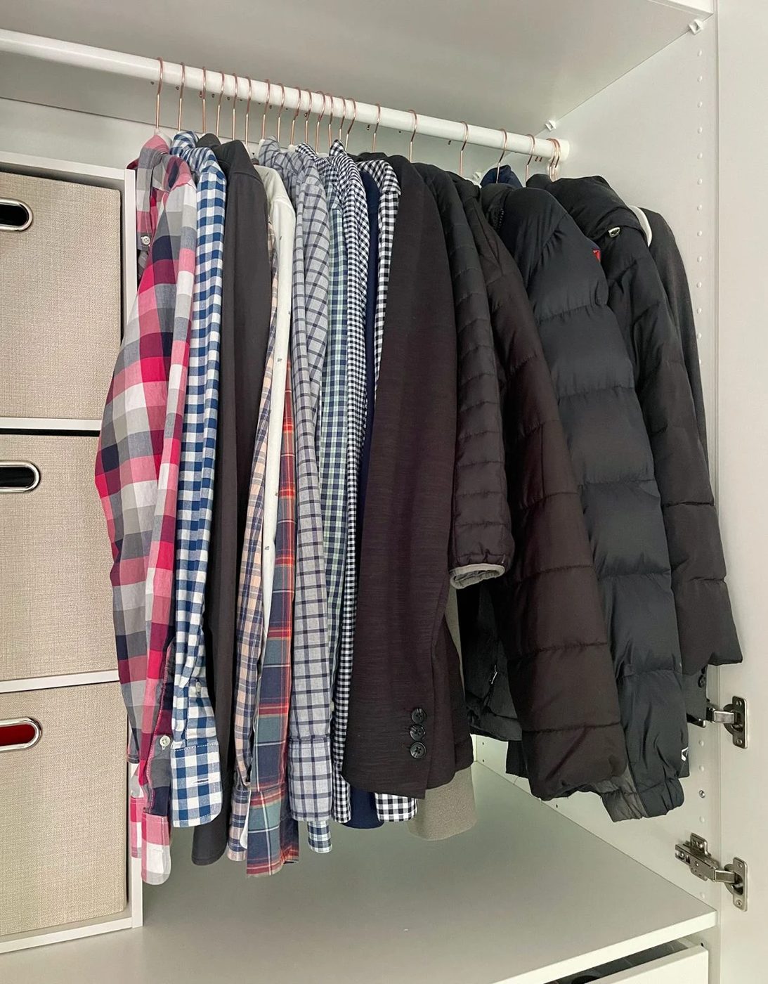 Ikea Pax Wardrobe Closet Mens Shirts On Hanging Bar With Winter Coats