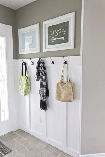 Adding Board & Batten Alongside Coat Hooks To The Foyer By The Front Door