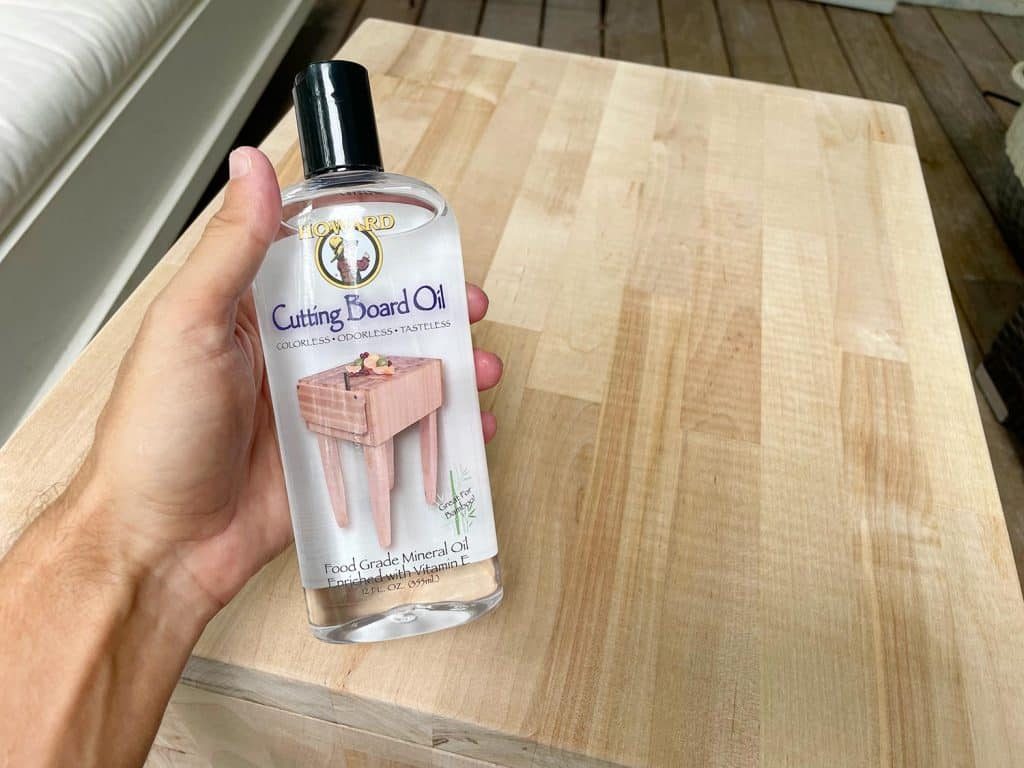 Cutting Board Oil Bottle Before Applying To Hands-on Butcher Block Nightstands