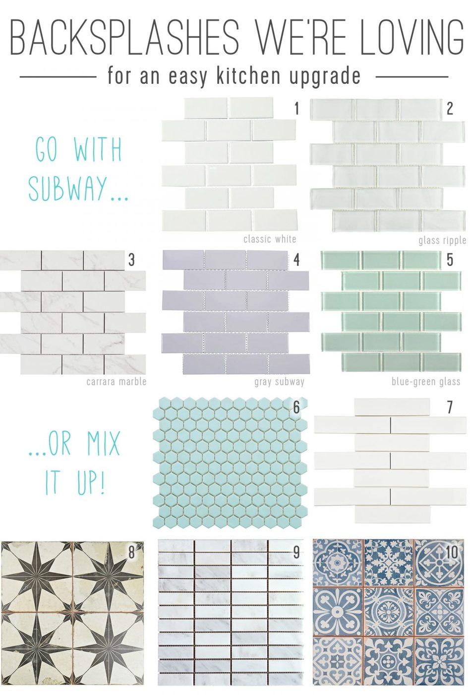 mood board of kitchen backsplash tile sheets for an straightforward upgrade