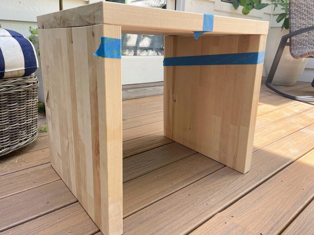 Pieces of Butcher Block Hands-on Nightstand Layed Out And Marked With Tape