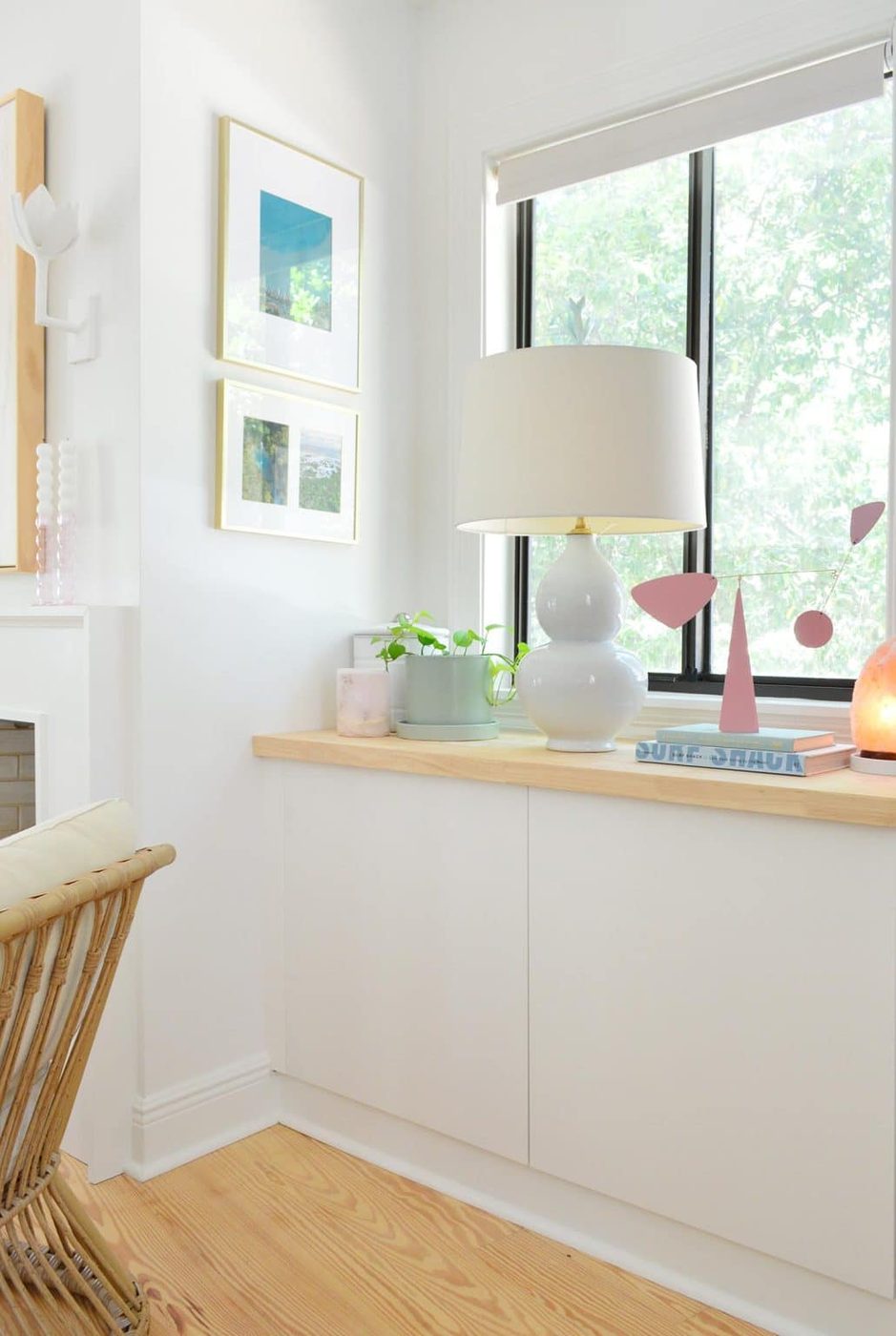 Ikea Besta Unit Built In With Butcher Block Counters Next To Fireplace