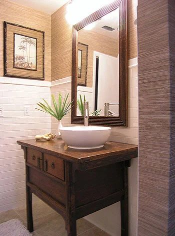 A Bathroom Makeover Alongside Textured Wallpaper