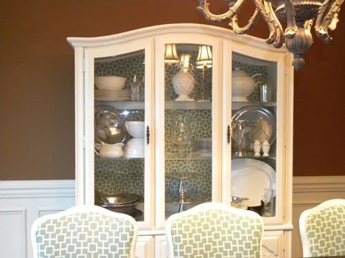 Painting A Wood China Cabinet White & Adding Fabric To The Back Wall
