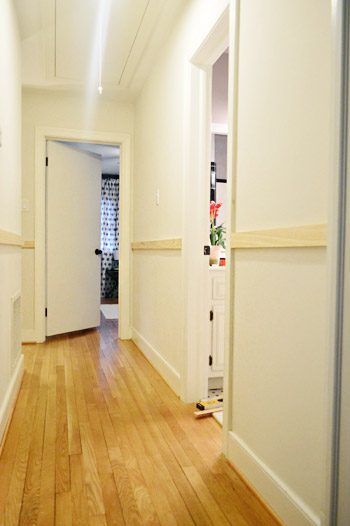 progress on board and batten Hands-on project with top rails installed in hallway