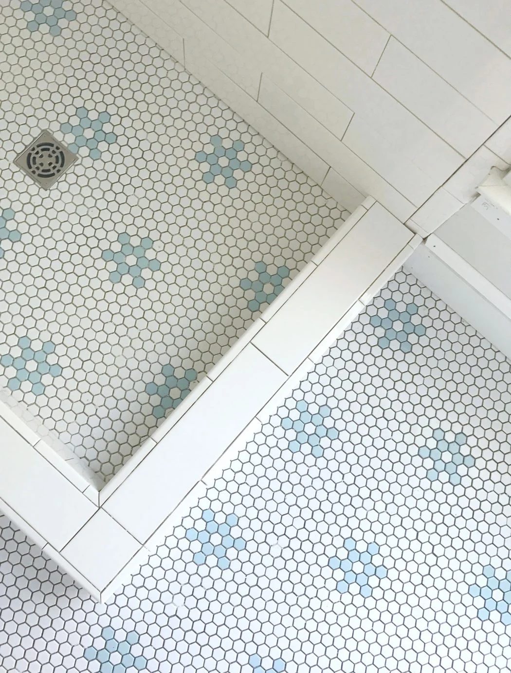 White & Blue Hex Tile Installed At The Beach House