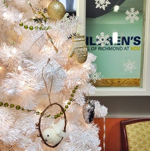 White Christmas tree at Childrens Hospital of Richmond with Hands-on decor