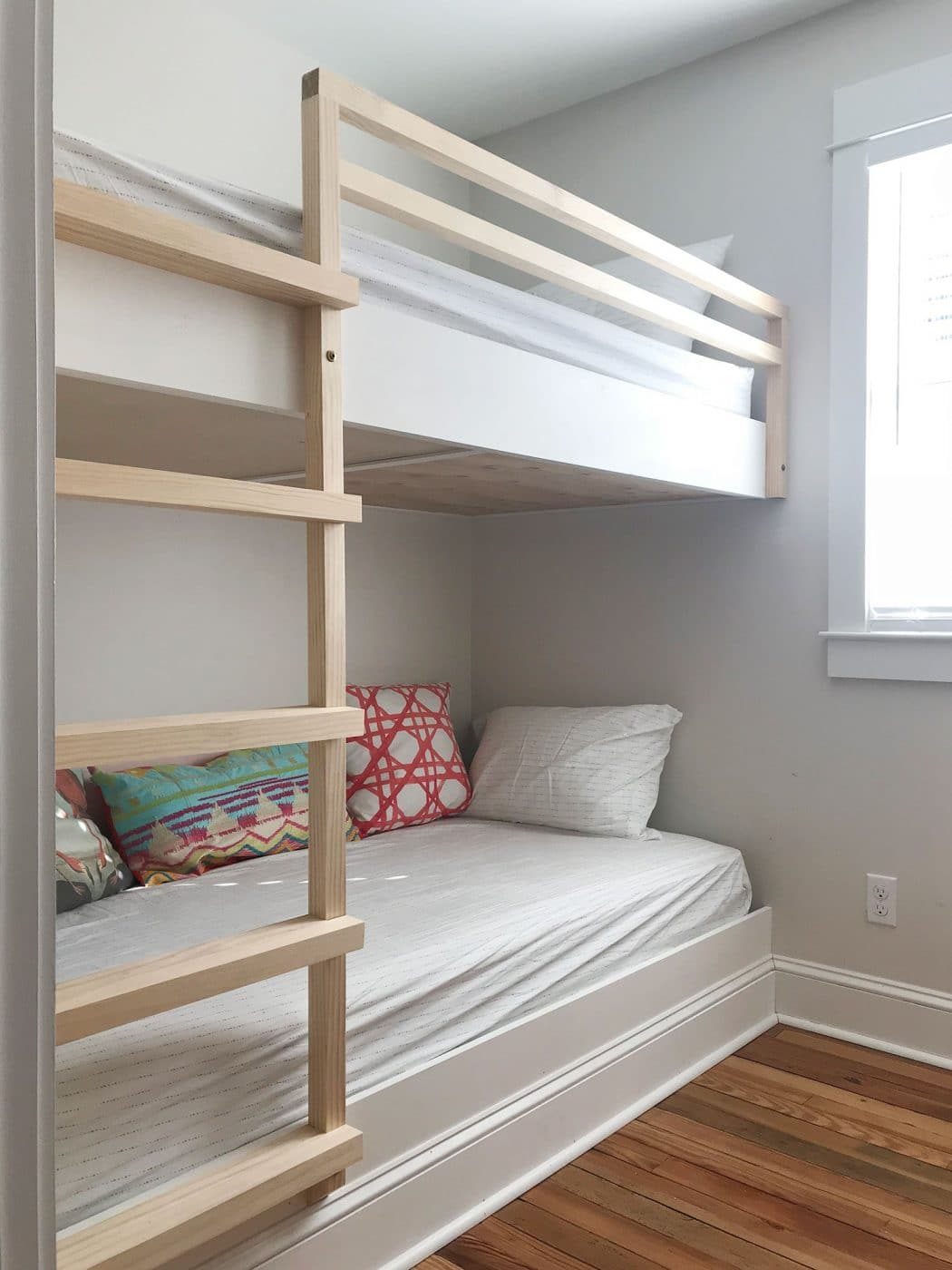 hands-on built in wall to wall bunk beds before ladder is stained