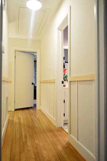progress on Hands-on board & batten project with vertical battens installed in hallway