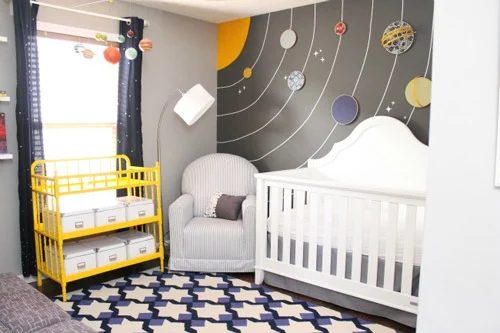 A Nursery Alongside A Planet Wall Mural